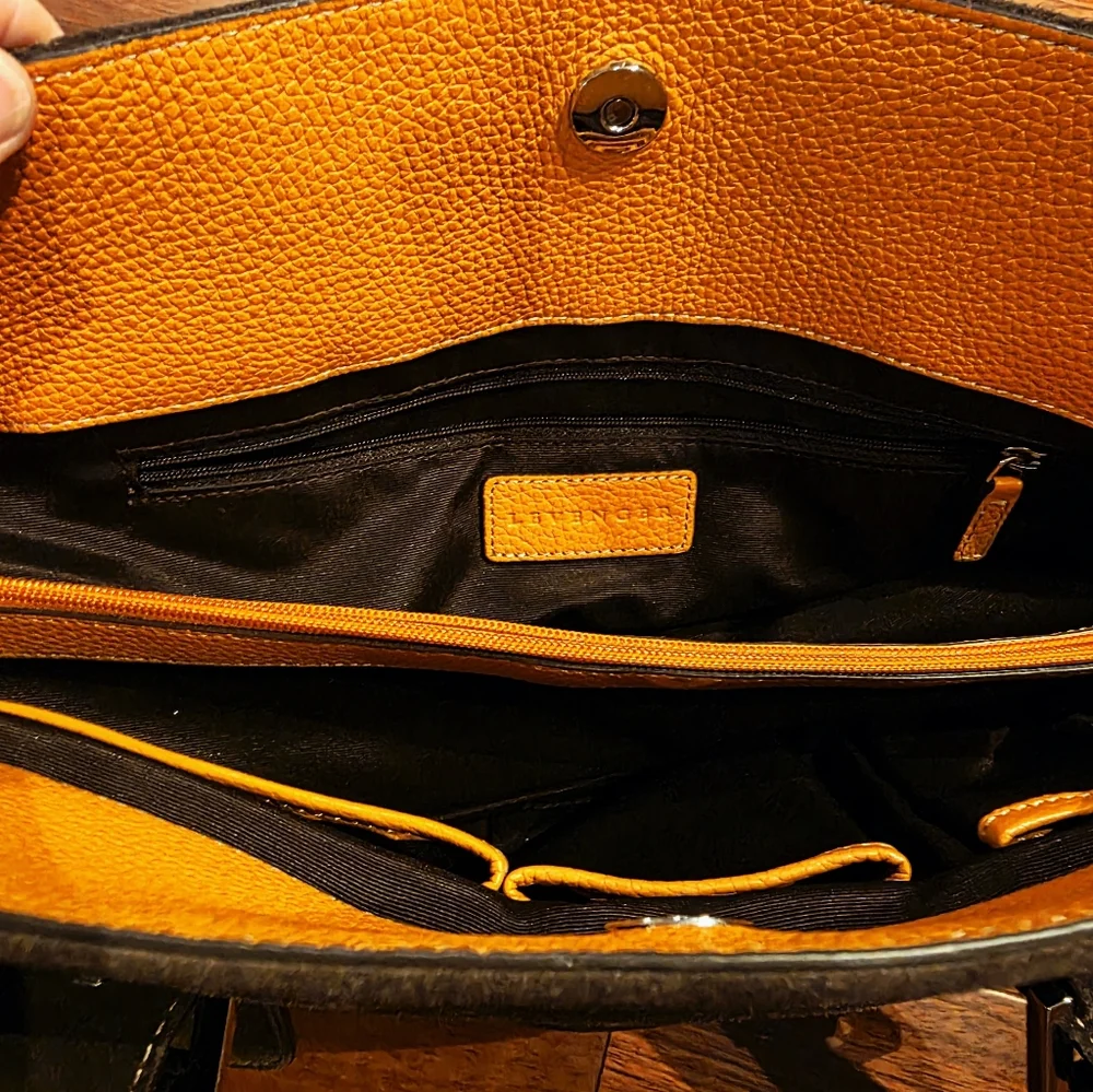 Levenger Dark Taupe Suede and Orange Leather Trim Bag